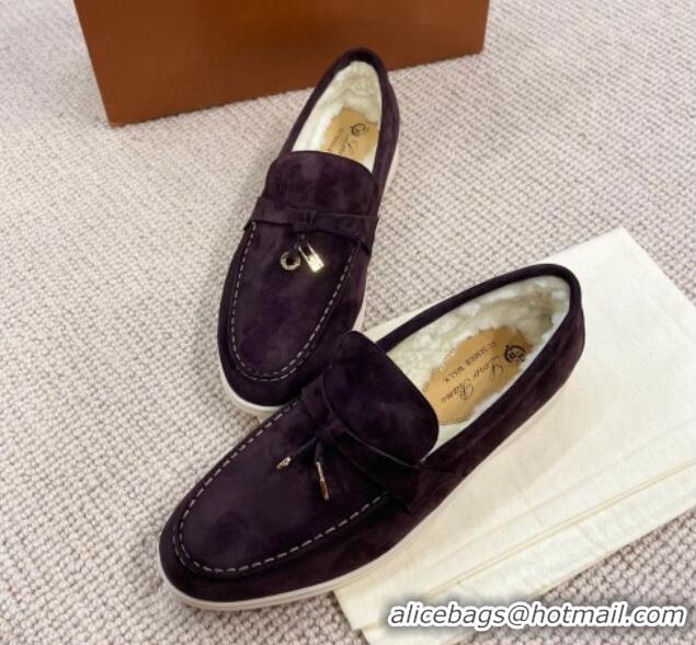 Best Price Loro Piana Summer Charm Loafers in Suede with Wool Lining Coffee Brown 1230007