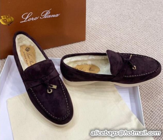 Best Price Loro Piana Summer Charm Loafers in Suede with Wool Lining Coffee Brown 1230007