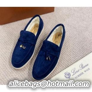 Good Product Loro Piana Summer Charm Loafers in Suede with Wool Lining Deep Blue 1230008