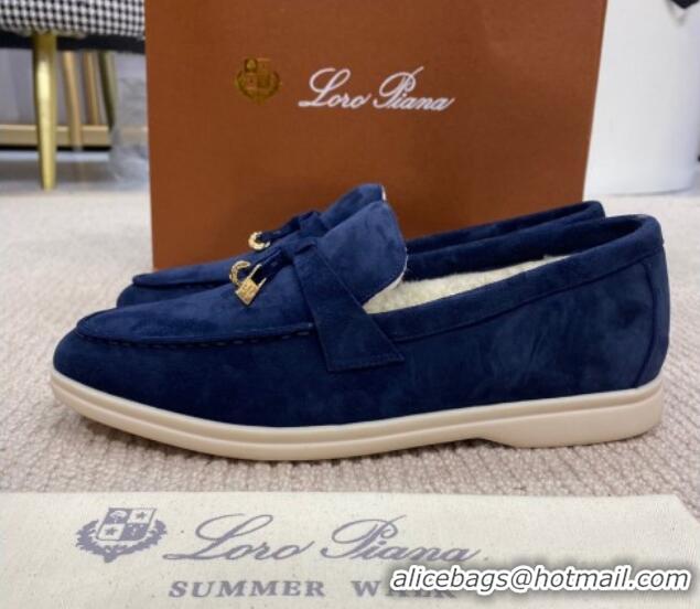 Good Product Loro Piana Summer Charm Loafers in Suede with Wool Lining Deep Blue 1230008