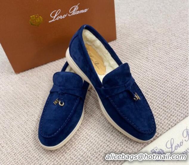 Good Product Loro Piana Summer Charm Loafers in Suede with Wool Lining Deep Blue 1230008