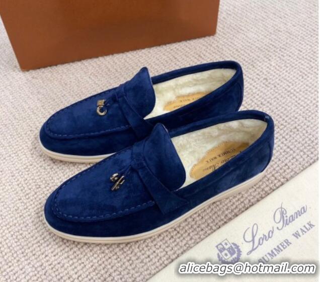 Good Product Loro Piana Summer Charm Loafers in Suede with Wool Lining Deep Blue 1230008