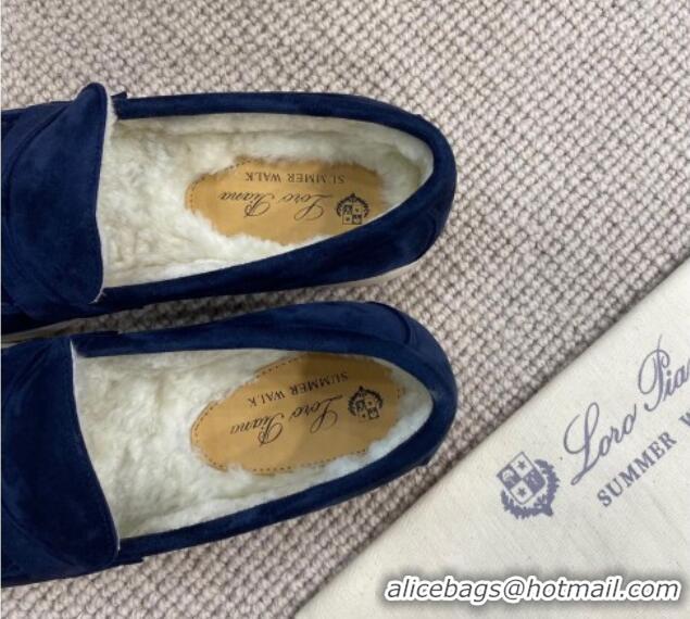 Good Product Loro Piana Summer Charm Loafers in Suede with Wool Lining Deep Blue 1230008