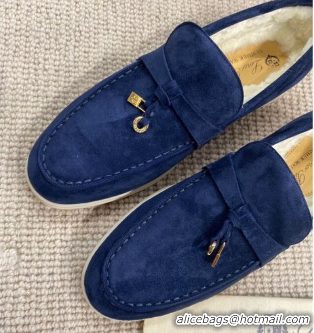 Good Product Loro Piana Summer Charm Loafers in Suede with Wool Lining Deep Blue 1230008