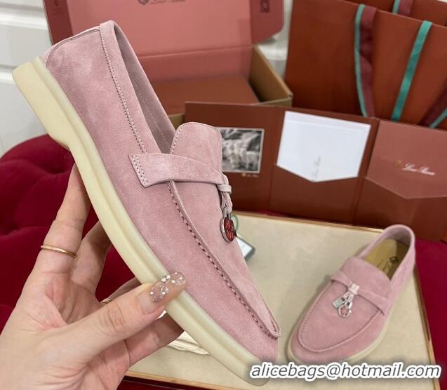 Sumptuous Loro Piana Summer Charm Loafers in Suede Light Peony Pink 1230009