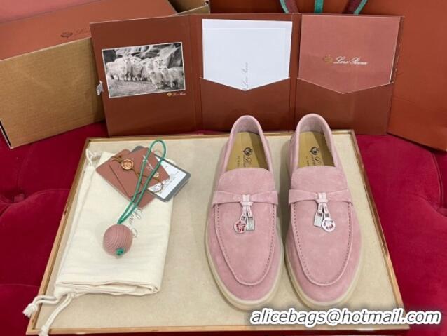 Sumptuous Loro Piana Summer Charm Loafers in Suede Light Peony Pink 1230009