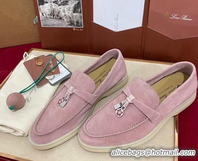 Sumptuous Loro Piana Summer Charm Loafers in Suede Light Peony Pink 1230009