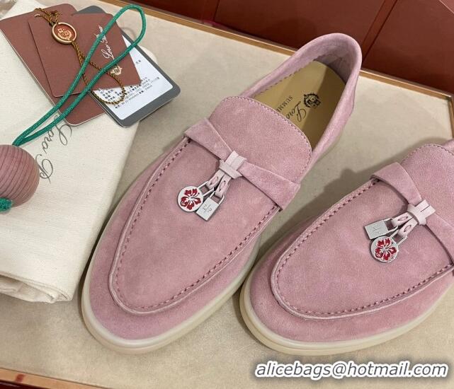 Sumptuous Loro Piana Summer Charm Loafers in Suede Light Peony Pink 1230009