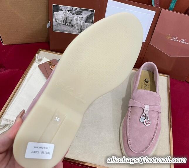 Sumptuous Loro Piana Summer Charm Loafers in Suede Light Peony Pink 1230009