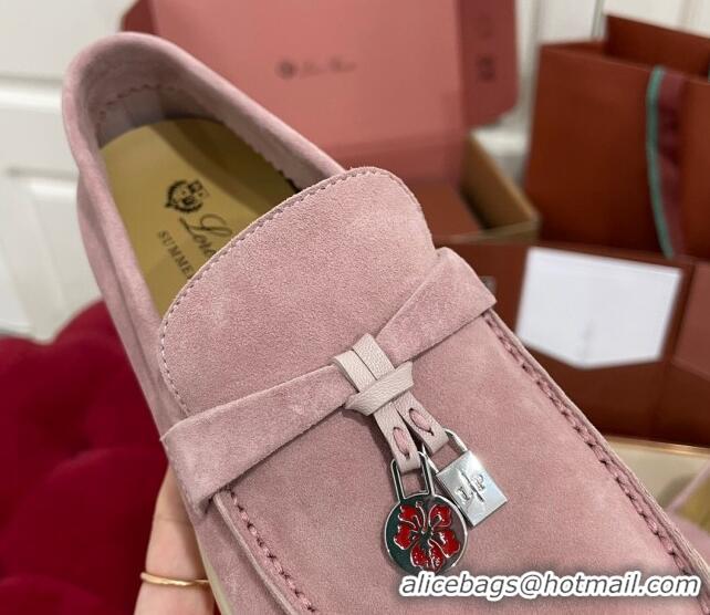 Sumptuous Loro Piana Summer Charm Loafers in Suede Light Peony Pink 1230009