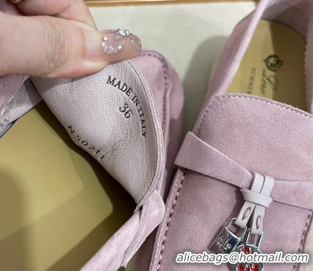 Sumptuous Loro Piana Summer Charm Loafers in Suede Light Peony Pink 1230009