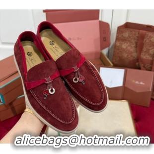 Stylish Loro Piana Summer Charm Loafers in Two-Tone Suede Burgundy 1230011