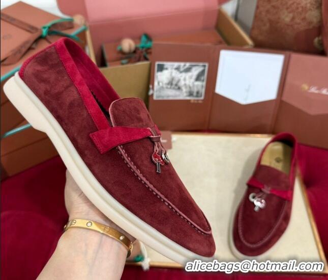 Stylish Loro Piana Summer Charm Loafers in Two-Tone Suede Burgundy 1230011