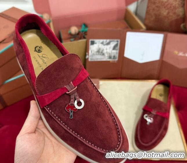 Stylish Loro Piana Summer Charm Loafers in Two-Tone Suede Burgundy 1230011