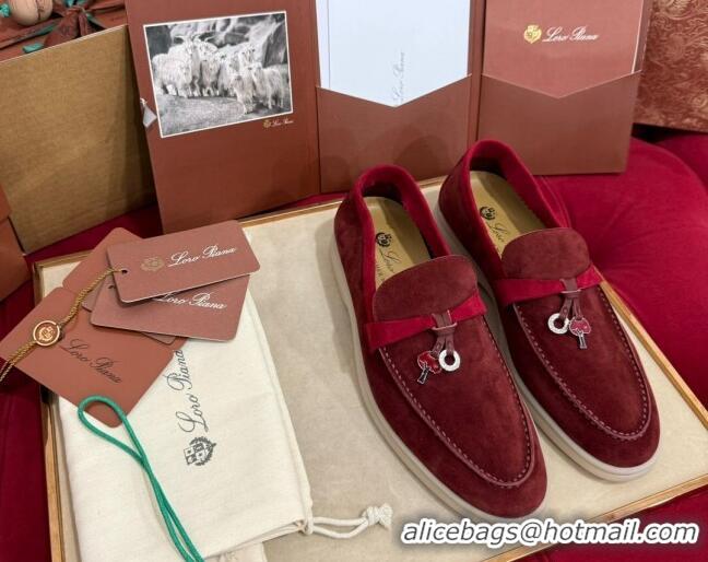 Stylish Loro Piana Summer Charm Loafers in Two-Tone Suede Burgundy 1230011