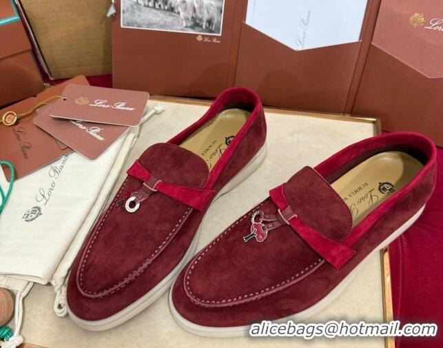 Stylish Loro Piana Summer Charm Loafers in Two-Tone Suede Burgundy 1230011