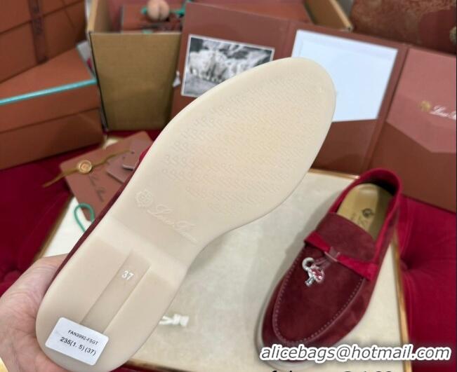 Stylish Loro Piana Summer Charm Loafers in Two-Tone Suede Burgundy 1230011