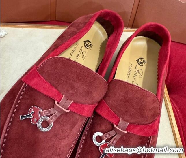 Stylish Loro Piana Summer Charm Loafers in Two-Tone Suede Burgundy 1230011