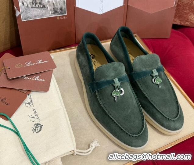 Duplicate Loro Piana Summer Charm Loafers in Two-Tone Suede Green 1230012