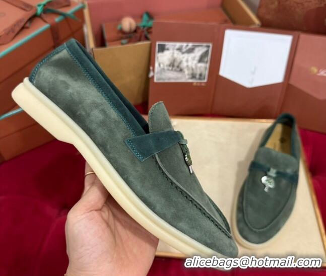 Duplicate Loro Piana Summer Charm Loafers in Two-Tone Suede Green 1230012