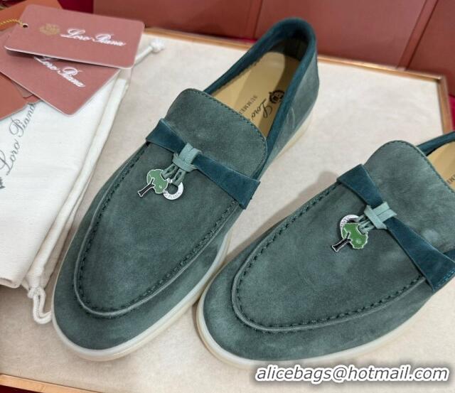 Duplicate Loro Piana Summer Charm Loafers in Two-Tone Suede Green 1230012