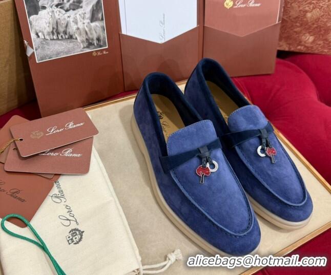 Best Grade Loro Piana Summer Charm Loafers in Two-Tone Suede Blue 1230013