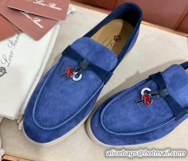 Best Grade Loro Piana Summer Charm Loafers in Two-Tone Suede Blue 1230013