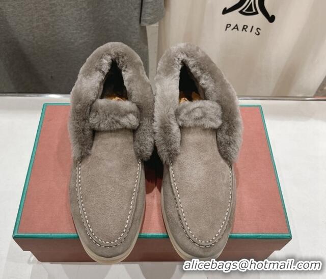 Sophisticated Loro Piana High-top Loafers in Suede and Wool Fur Grey 1230014