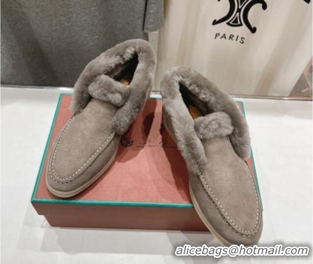 Sophisticated Loro Piana High-top Loafers in Suede and Wool Fur Grey 1230014