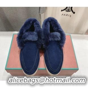 Perfect Loro Piana High-top Loafers in Suede and Wool Fur Dark Blue 1230015