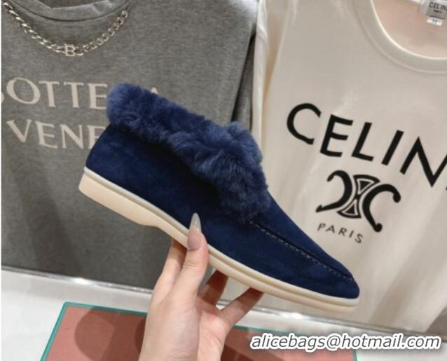 Perfect Loro Piana High-top Loafers in Suede and Wool Fur Dark Blue 1230015