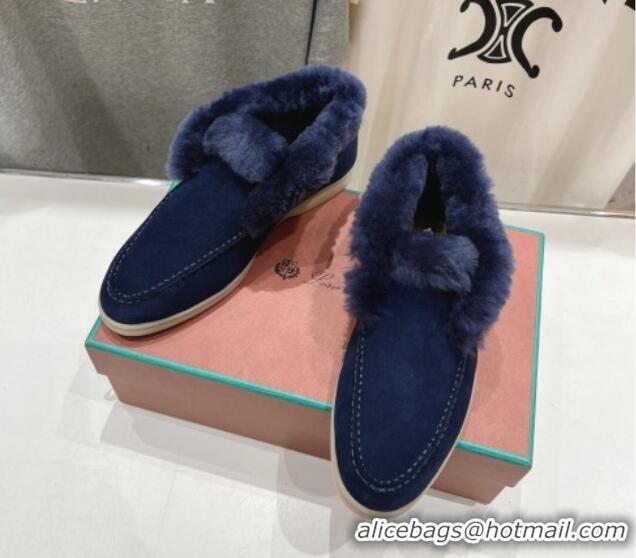 Perfect Loro Piana High-top Loafers in Suede and Wool Fur Dark Blue 1230015