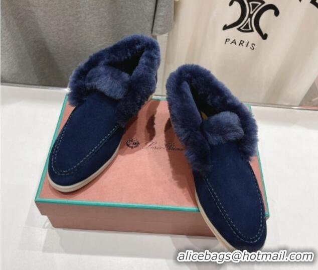 Perfect Loro Piana High-top Loafers in Suede and Wool Fur Dark Blue 1230015