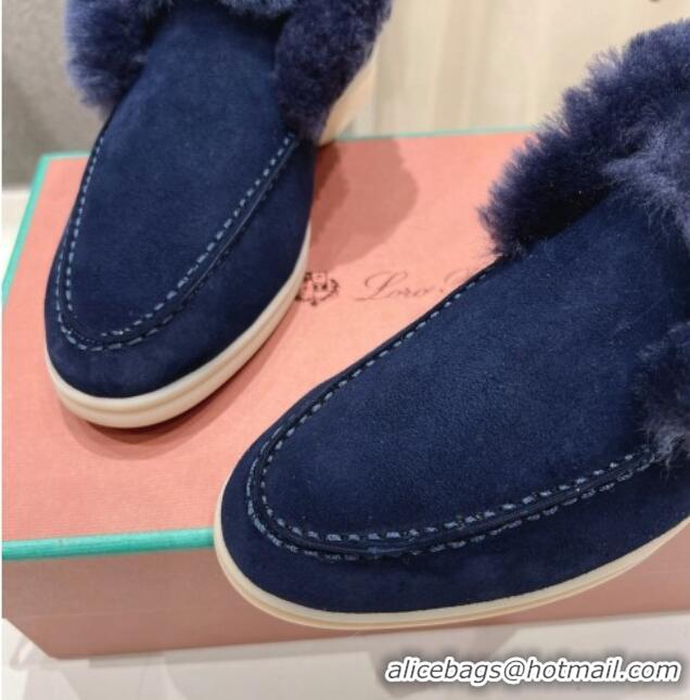 Perfect Loro Piana High-top Loafers in Suede and Wool Fur Dark Blue 1230015