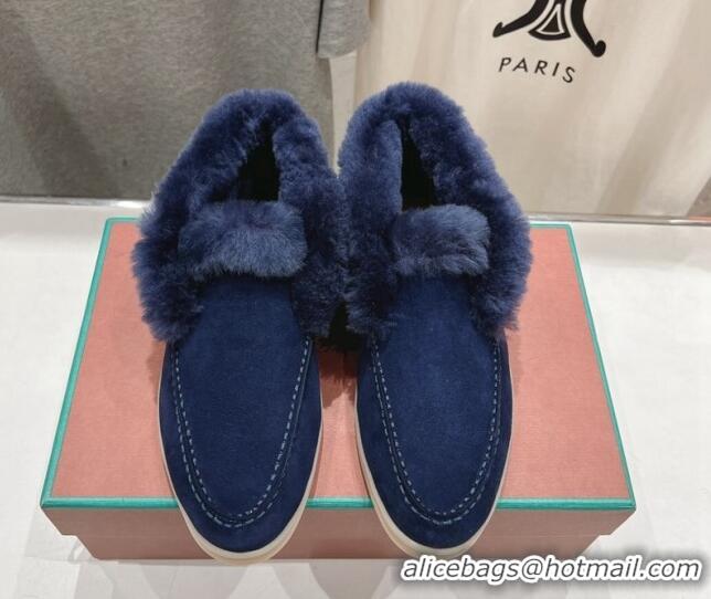 Perfect Loro Piana High-top Loafers in Suede and Wool Fur Dark Blue 1230015