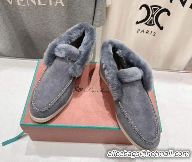 Charming Loro Piana High-top Loafers in Suede and Wool Fur Dark Grey 1230017