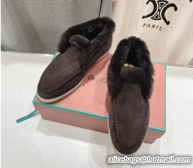 Grade Quality Loro Piana High-top Loafers in Suede and Wool Fur Dark Brown 1230018