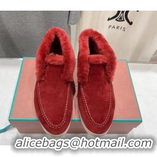 Top Grade Loro Piana High-top Loafers in Suede and Wool Fur Red 1230020