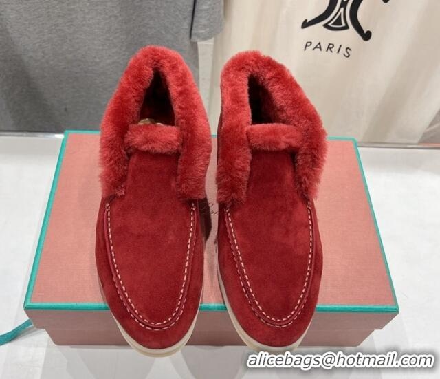 Top Grade Loro Piana High-top Loafers in Suede and Wool Fur Red 1230020