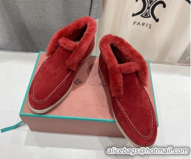 Top Grade Loro Piana High-top Loafers in Suede and Wool Fur Red 1230020