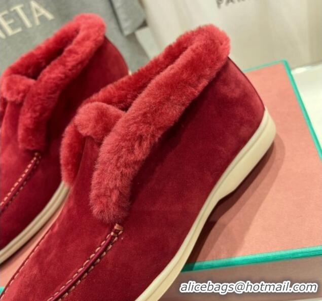 Top Grade Loro Piana High-top Loafers in Suede and Wool Fur Red 1230020