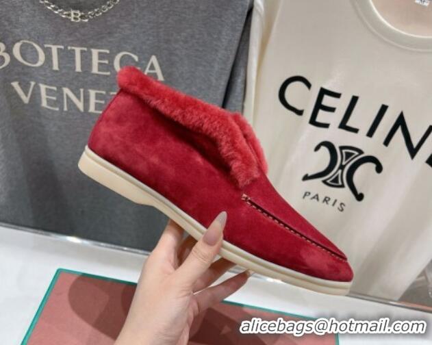 Top Grade Loro Piana High-top Loafers in Suede and Wool Fur Red 1230020