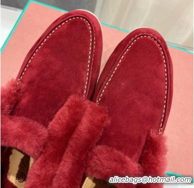 Top Grade Loro Piana High-top Loafers in Suede and Wool Fur Red 1230020