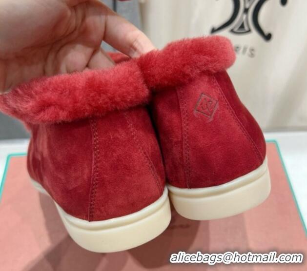 Top Grade Loro Piana High-top Loafers in Suede and Wool Fur Red 1230020