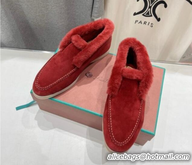 Top Grade Loro Piana High-top Loafers in Suede and Wool Fur Red 1230020