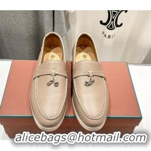 Luxury Loro Piana Summer Charm Loafers in Grained Leather Apricot 1230023