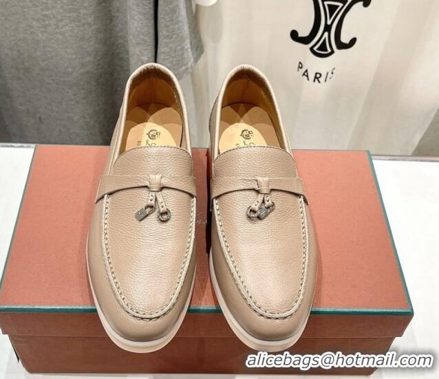 Luxury Loro Piana Summer Charm Loafers in Grained Leather Apricot 1230023