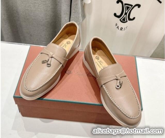 Luxury Loro Piana Summer Charm Loafers in Grained Leather Apricot 1230023