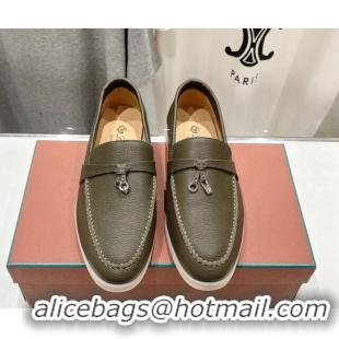 Unique Style Loro Piana Summer Charm Loafers in Grained Leather Dark Green 1230024