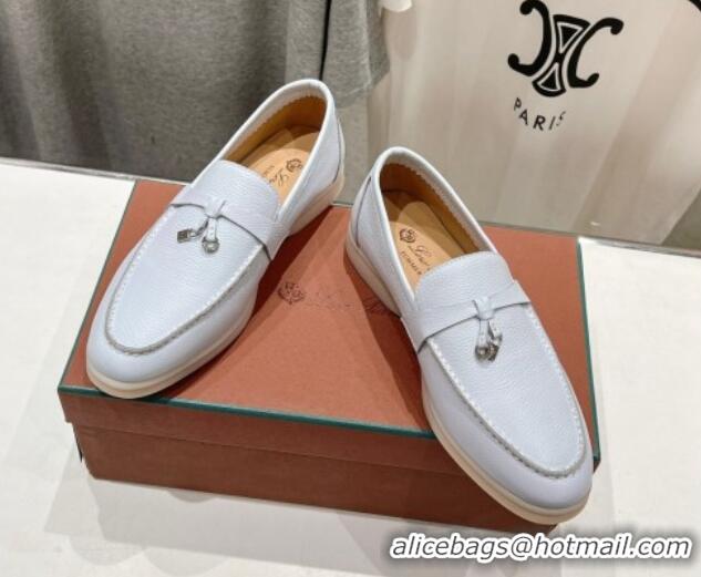 Low Cost Loro Piana Summer Charm Loafers in Grained Leather Pale Blue 1230025